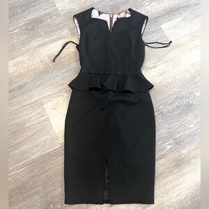 Ted Baker | Black Peplum Dress | Midi Dress | Sz: 0